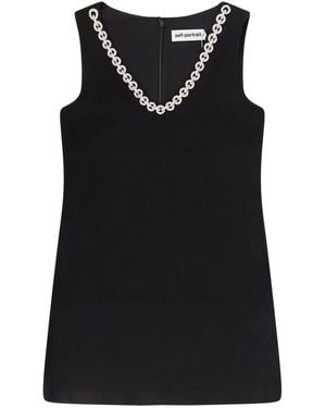 Self-Portrait Crepe Crystal Trim Mini Dress - Black
