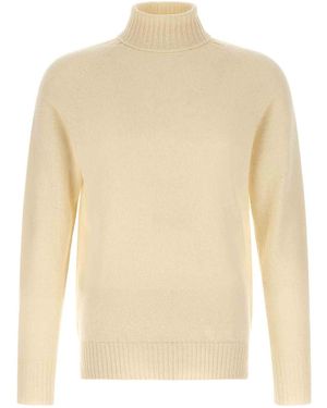 Ma'ry'ya High Neck Jumper With Slits - Natural