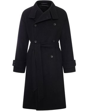 Tagliatore Double-Breasted Cloth Coat With Belt - Black