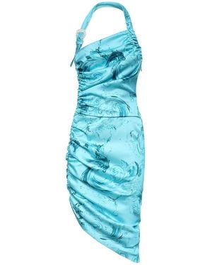 Versace Jeans Couture Draped Midi Dress With Print - Blue