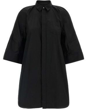 Sacai Chemisier Dress With Wide Sleeves - Black