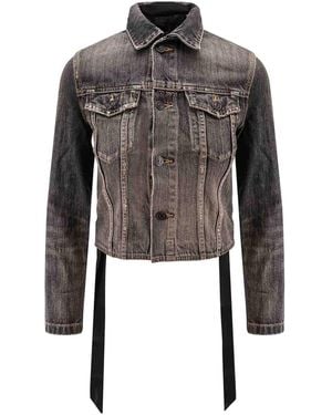 Balenciaga Intertwining Lace Cropped Denim Jacket - Black