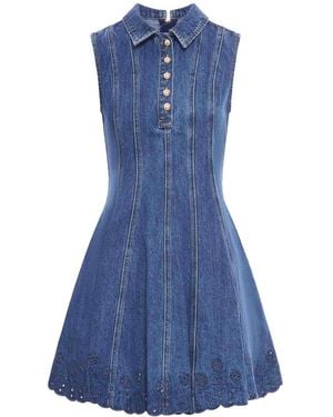 Self-Portrait Denim Broderie Mini Dress - Blue