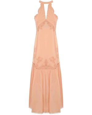 Twinset Long Cotton Dress With Embroidery - White