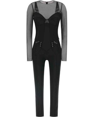 Elisabetta Franchi Jersey And Tulle Jumpsuit - Black