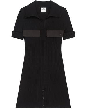 Courreges Ribbed-Knit Polo Mini Dress - Black