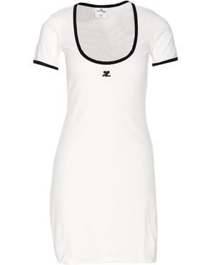 Courreges Holistic Contrast Mini Dress Cotton - White