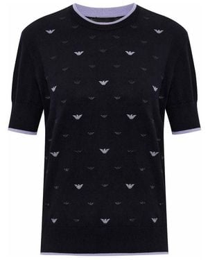 Emporio Armani Allover Logo Cotton Jumper - Black