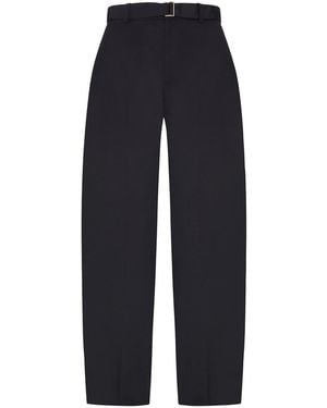 Sacai Wide-Leg Wool-Blend Pants With A Belt - Blue