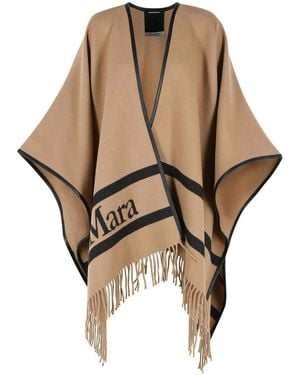 Max Mara Aris Camel Jacquard Wool Poncho - Natural