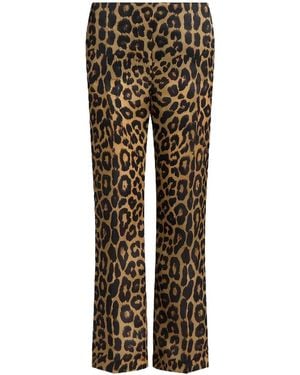 Alberta Ferretti Straight Silk Organza Leopard-Print Trousers - Brown