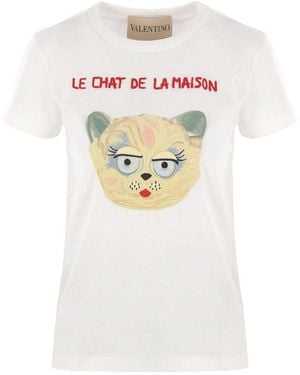 Valentino Garavani La Chat De La Maison Embroidered T-Shirt - White