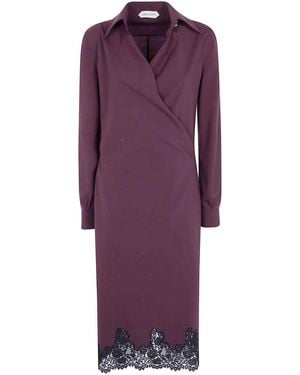 Alberta Ferretti Tropical Wool Midi Dress - Purple