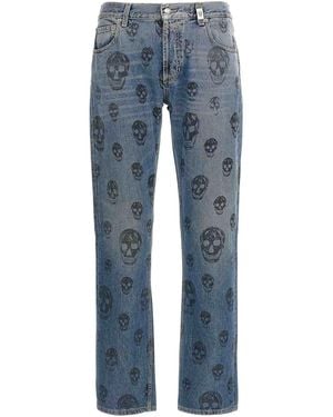 McQueen Skull Print Jeans - Blue