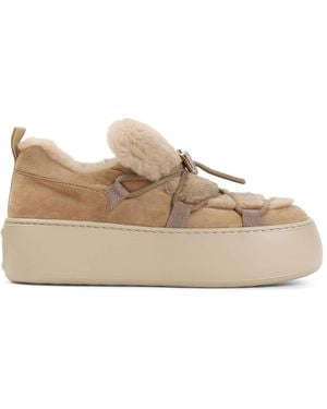 Roger Vivier Snow Lace Up Fur - Natural