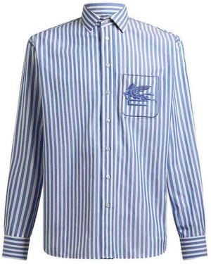Etro Sky Striped Cotton Shirt - Blue