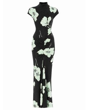 Alaïa Draped Printed Dress - Black