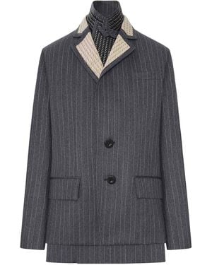 Sacai Pinstriped Blazer With Contrasting Lapels - Blue