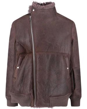 Rick Owens Distressed Leather Jacket With Plush Shearling Lining - Brown