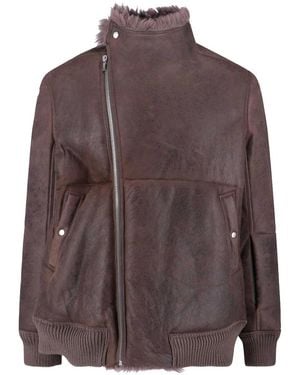 Rick Owens Distressed Leather Jacket With Plush Shearling Lining - Brown