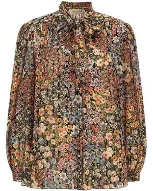 Valentino Garavani Floral Silk Lavalliere Shirt - Brown