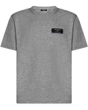 Balmain Organic Cotton Jersey Crewneck T-Shirt - Grey