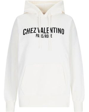 Valentino Logo Hooded Sweatshirt - White