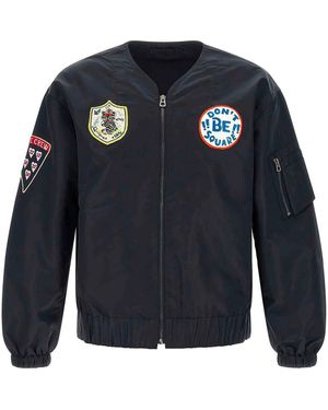 KENZO Badges Collarless Bomber Jacket - Blue