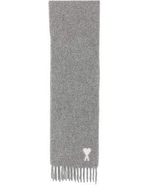 Ami Paris Ami De Coeur Wool Scarf - Gray