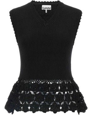 Ganni Cotton Crochet Vest - Black