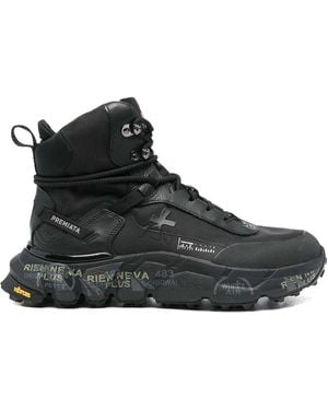 Premiata High-Top Trainers With Sole And Textured Accents - Black