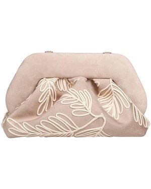 THEMOIRÈ Bios Medium Suede Clutch With Embroidery - Natural