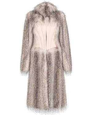 Elisabetta Franchi Fur Effect Coat With Butter Bustier - Natural