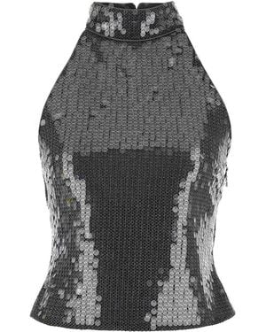 ROTATE BIRGER CHRISTENSEN Halterneck Sequin Mesh Top - Gray