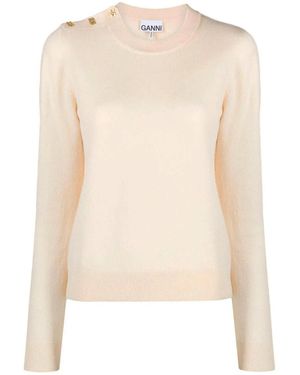 Ganni T-Shirt With Logo - Natural