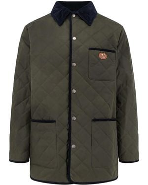 Valentino Quilted Jacket With Vlogo Signature Detail - Green