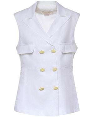 Genny Double-Breasted Linen Vest - White