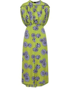 Lanvin Printed Draped Top Dress - Green
