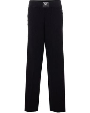 Elisabetta Franchi Shiny Viscose Band Knitted Trousers - Blue