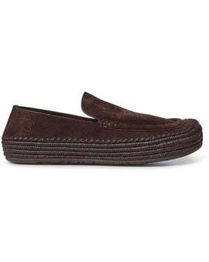 Loewe Rio Suede And Raffia Loafers - Brown