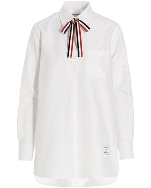 Thom Browne Logo Bow Blouse - White