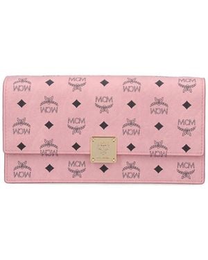 MCM Large Wallet With Logo Shoulder Strap - Pink
