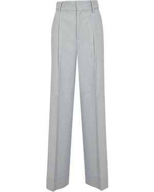 Alberta Ferretti Viscose And Silk Blend Tweed Suit Trousers - Grey