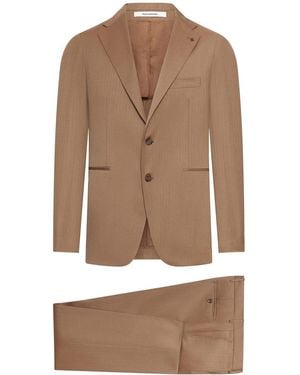 Tagliatore Vesuvio Single-Breasted Herringbone Suit - Brown
