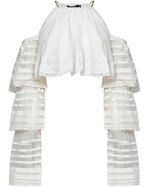 Amen Chalk Crepon Cropped Top - White