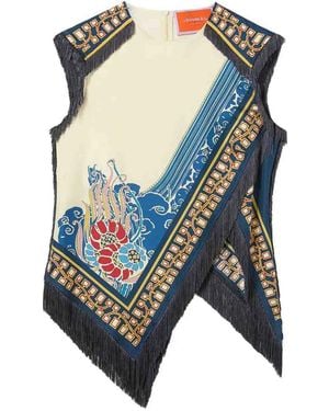 La DoubleJ Fringed Scarf Top - Blue