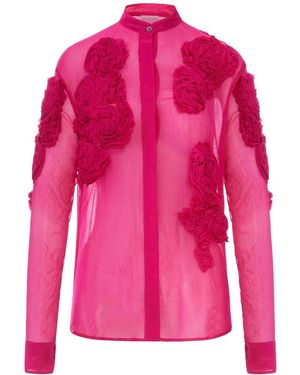 Dries Van Noten Organza Shirt With Floral Applications - Pink