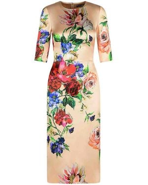 Dolce & Gabbana Midi Dress With Floral Print - Pink
