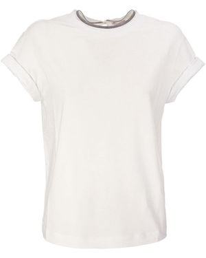 Brunello Cucinelli Embellished Jersey T-Shirt - White
