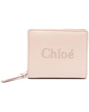 Chloé Embroidered Leather Wallet - Pink